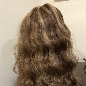 Gorgeous long brown curly wig with blonde highlights